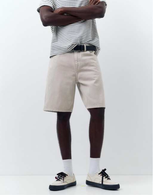 Pull&Bear - Lysegrå bermuda-denimshorts i almindelig pasform, 4 af 4