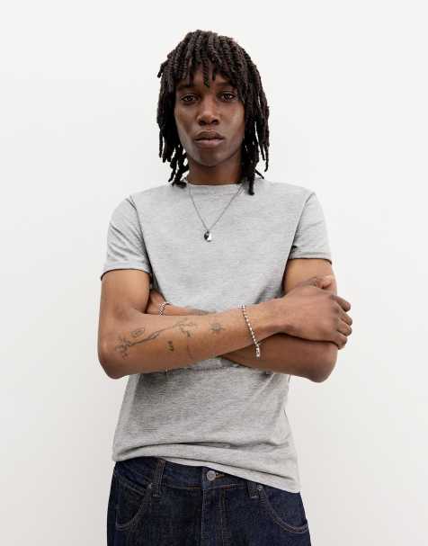 Pull&Bear - Lysegrå tætsiddende basis-T-shirt - view 1