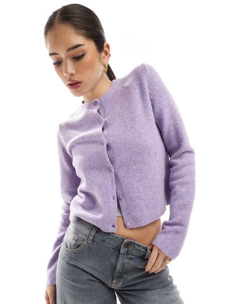 Pull&Bear - Lyselilla mikro-cardigan i strik - view 1