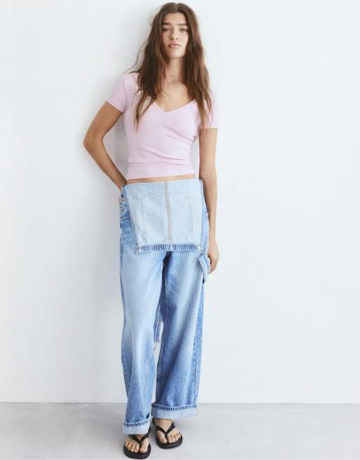 Pull&Bear - Lyserød T-shirt med v-hals, 2 af 3