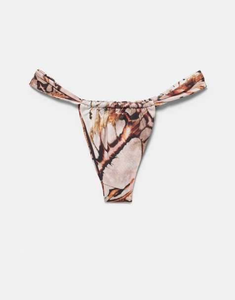 Pull&Bear - Lyserøde bikinitrusser med indsyede detaljer og sommerfugleprint - view 1