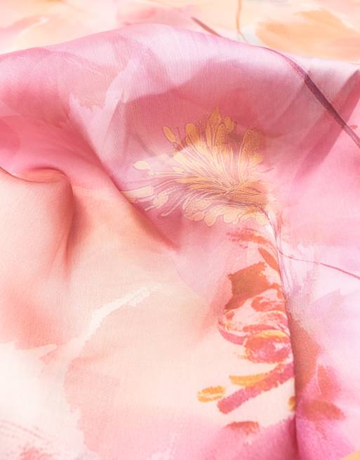 Pull&Bear - Lyserødt tørklæde i satin med blomstermønster, 3 af 4