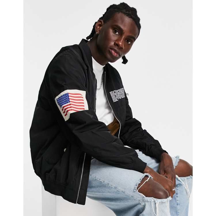 Pull Bear MA1 bomber jacket in black ASOS