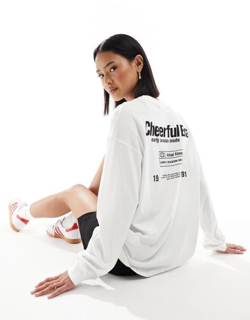 Pull&Bear - Maglietta a maniche lunghe bianca con grafica