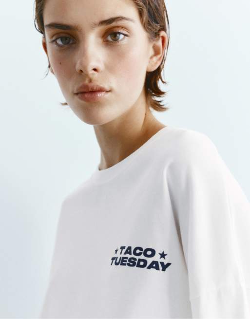 Pull&Bear - Maglietta a maniche lunghe color ghiaccio con stampa, 4 di 4
