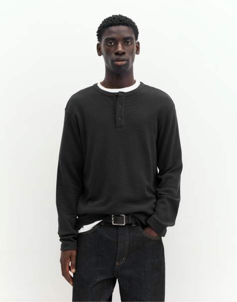 Pull&Bear maglietta a maniche lunghe in maglia waffle grigia - view 1