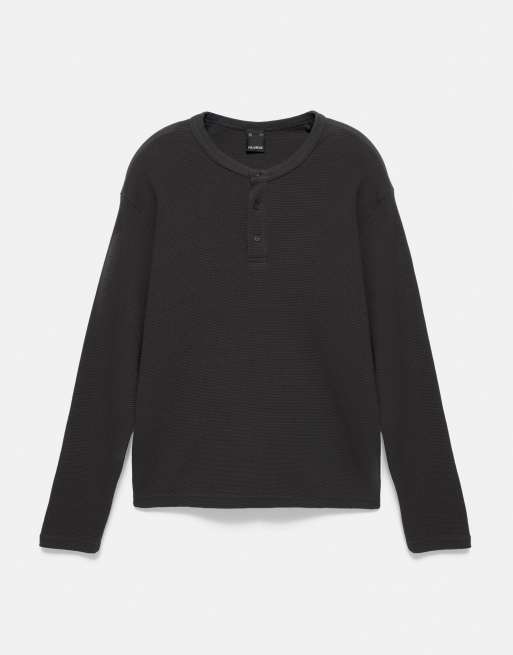 Pull&Bear maglietta a maniche lunghe in maglia waffle grigia, 5 di 7