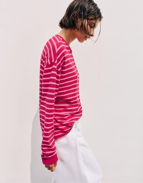Pull&Bear - Maglietta a maniche lunghe oversize a righe - view 1