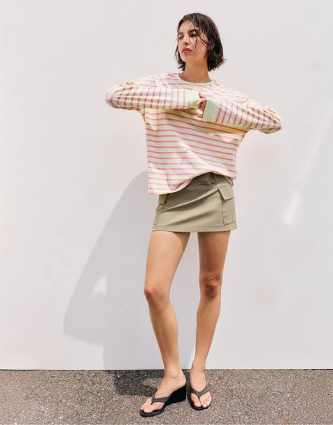 Pull&Bear - Maglietta a maniche lunghe oversize lime a righe - view 1