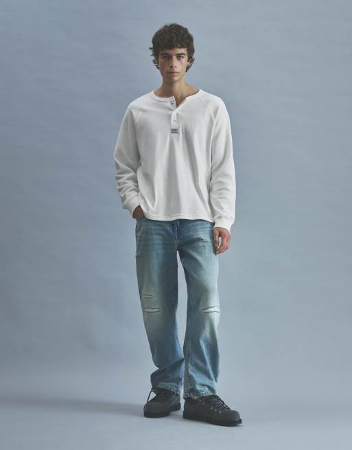 Pull&Bear maglietta con collo serafino in bianco sporco, 4 di 7
