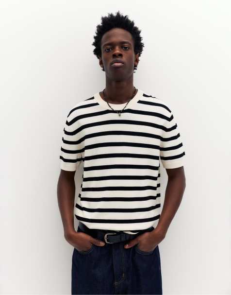 Pull&Bear - Maglione a maniche corte bianco/nero - view 1