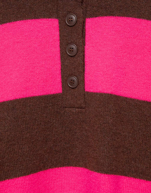 Pull&Bear maglione abbottonato a righe marrone scuro, 7 di 7