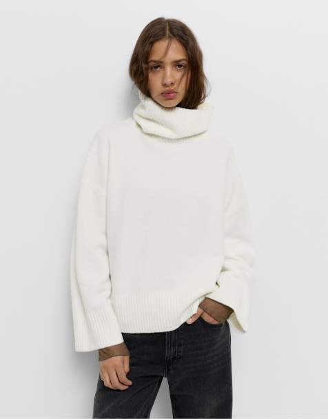 Pull&Bear - Maglione accollato morbido color bianco sporco - view 1