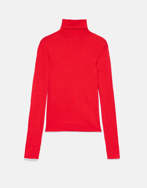 Pull&Bear maglione aderente a collo alto rosso in lana, 7 di 7