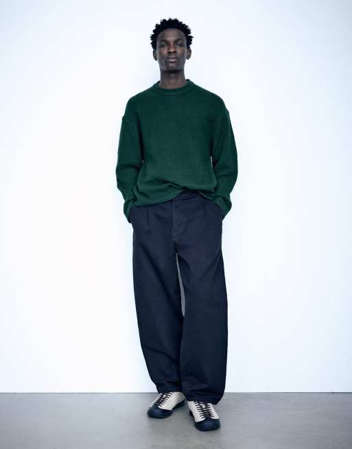 Pull&Bear maglione basic girocollo verde scuro, 4 di 7