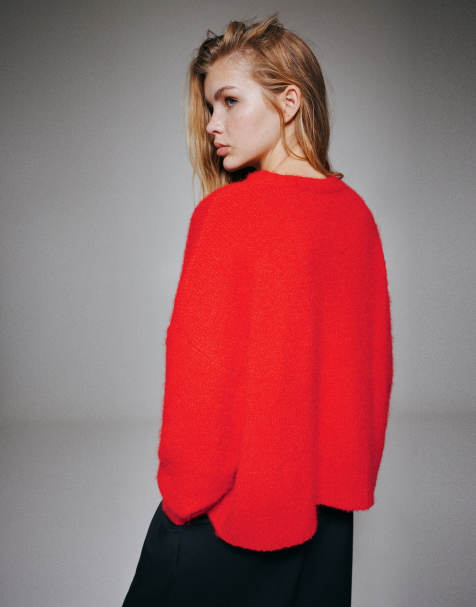 Pull&Bear maglione basic in maglia rosso in lana - view 1