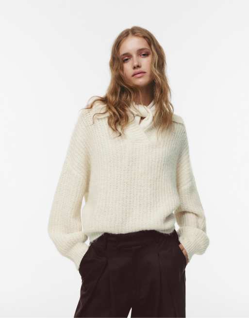 Pull&Bear - Maglione beige con colletto stile polo