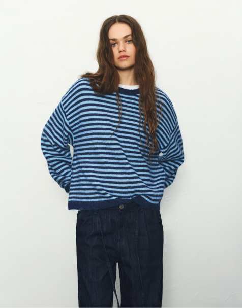 Pull&Bear - Maglione blu navy a righe - view 1