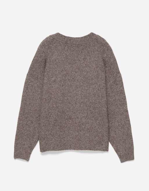 Pull&Bear maglione boxy con scollo a V color tortora, 7 di 7