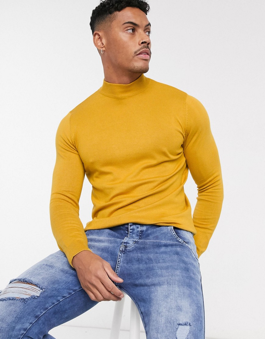 Pull&Bear - maglione con collo alto color senape-giallo