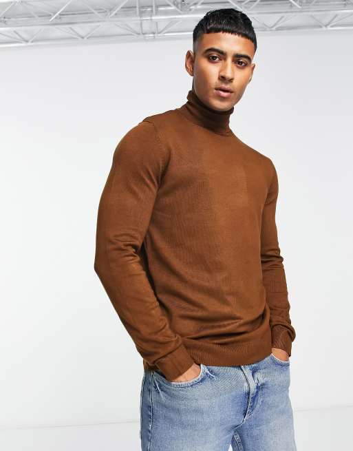 Pull&Bear - Maglione con collo alto marrone - In esclusiva per ASOS