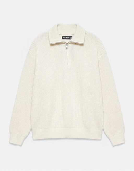 Pull&Bear maglione con mezza zip bianco sporco, 5 di 7