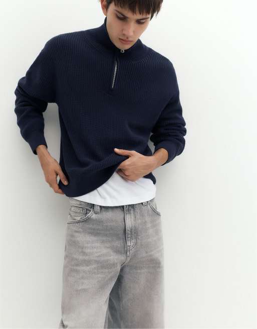 Pull&Bear maglione con mezza zip navy, 5 di 7