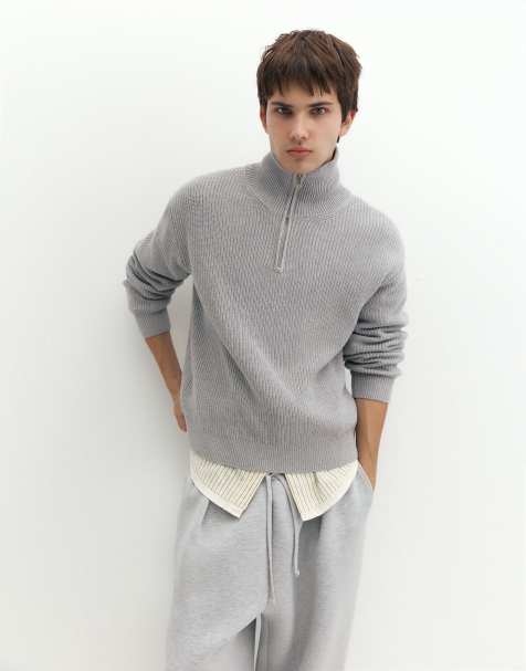Pull&Bear maglione con mezza zip navy - view 1