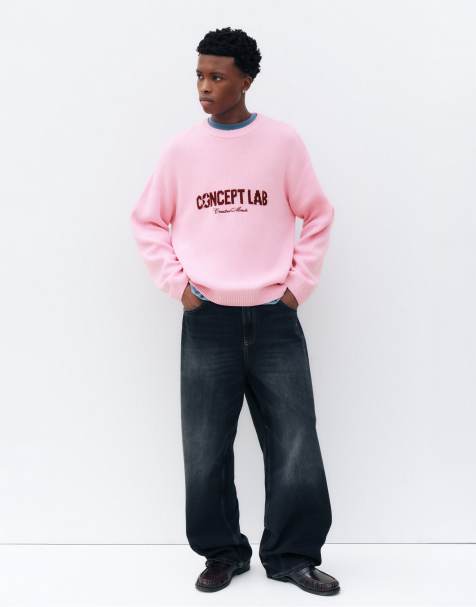 Pull&Bear maglione grafico Stwd rosa cipria - view 1