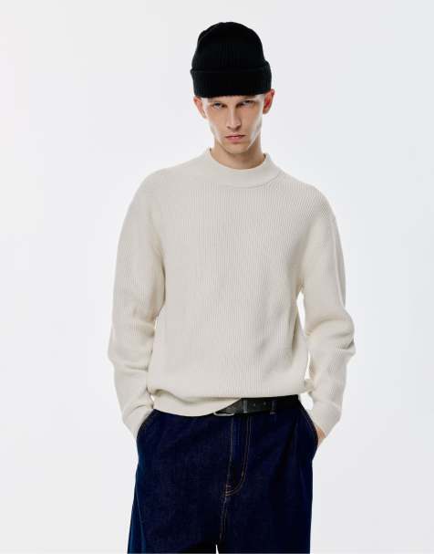 Pull&Bear - Maglione in tessuto bianco sporco a coste - view 1