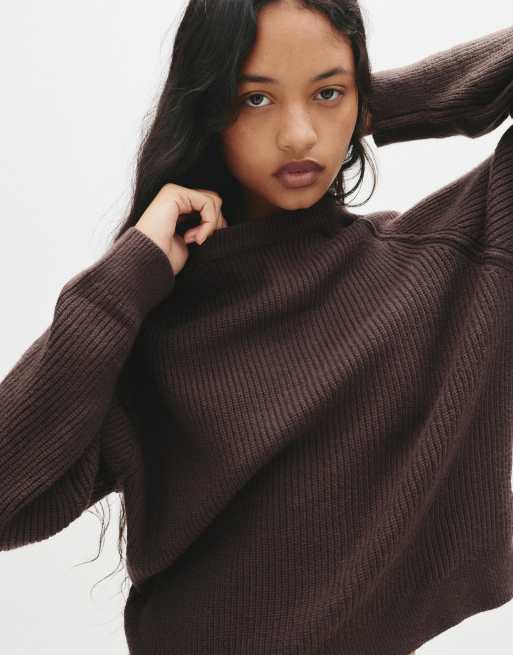 Pull&Bear Maglione marrone in maglia rovesciata ASOS