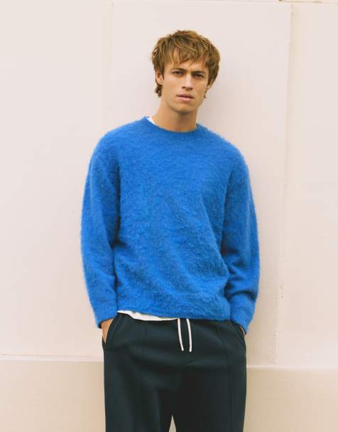 Pull&Bear maglione morbido al tatto blu in lana - view 1