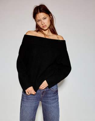 Pull&Bear - Maglione morbido asimmetrico nero