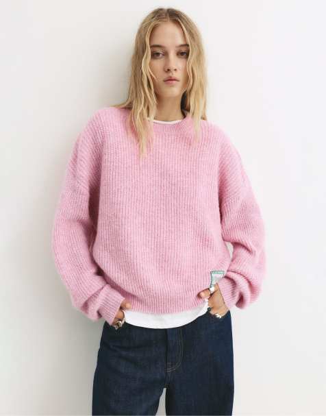 Pull&Bear - Maglione morbido rosa mélange in maglia rovesciata - view 1