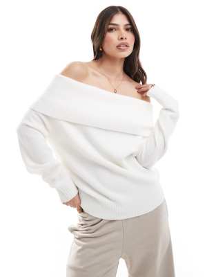 Pull&Bear - Maglione oversize color écru con scollo Bardot