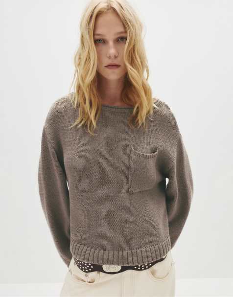 Pull&Bear - Maglione oversize marrone tortora con scollo ampio - view 1