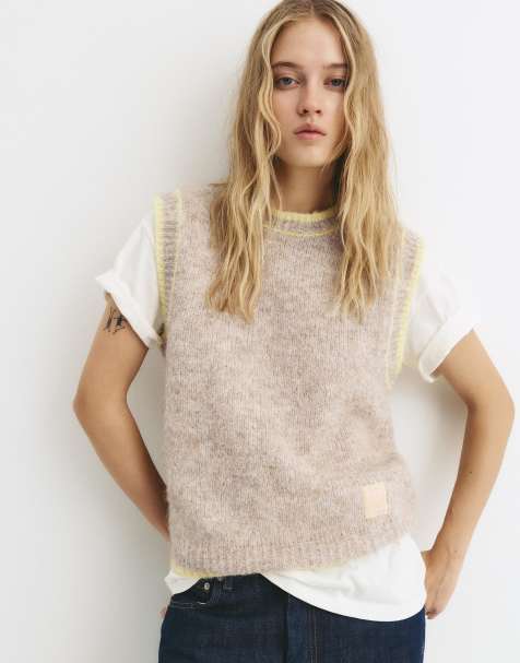 Pull&Bear - Maglione senza maniche giallo a coste - view 1