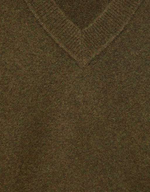 Pull&Bear maglione squadrato con scollo a V in verde caccia, 7 di 7