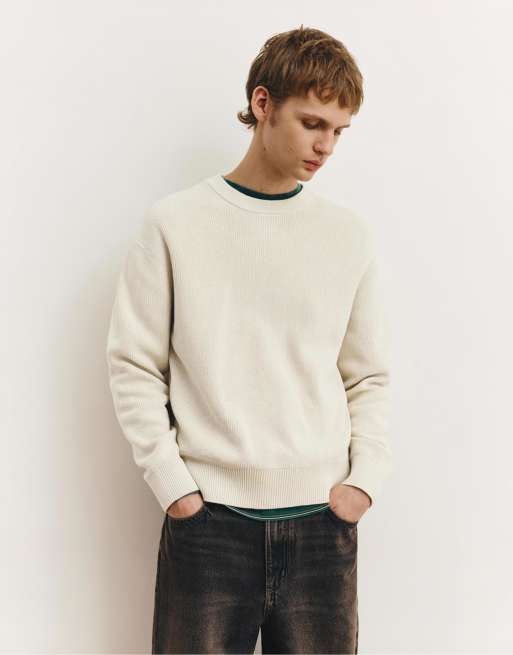 Pull&Bear - Maglione strutturato color bianco sporco con scollo rotondo