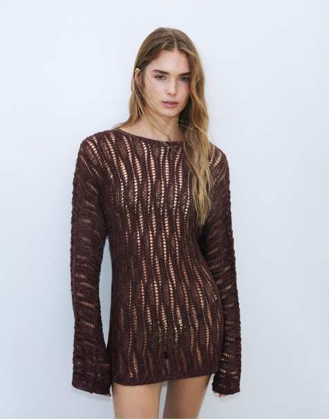 Pull&Bear - Maglione traforato marrone - view 1