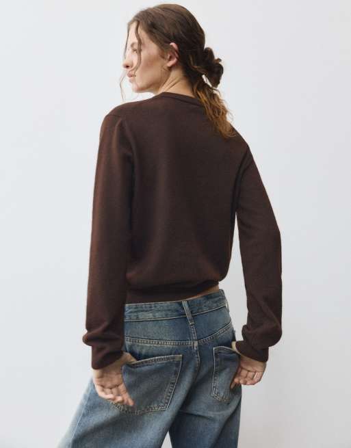 Pull&Bear - Maglione vestibilità classica marrone, 2 di 7
