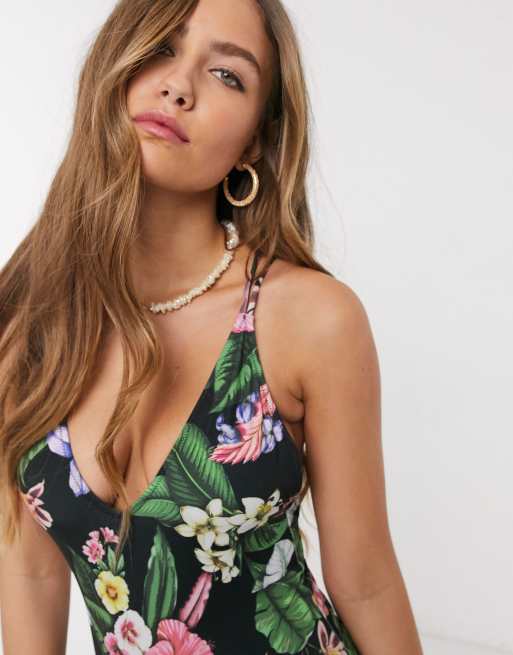 Pull&Bear - Maillot 1 pièce fleuri à décolleté en V, 3 de 4