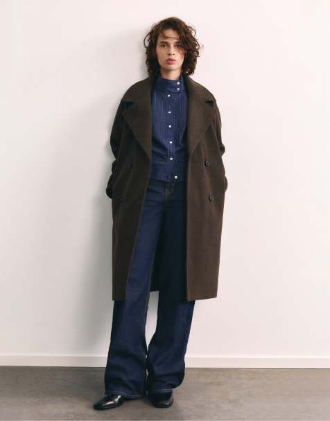 Pull&Bear manteau à double boutonnage marron - view 1