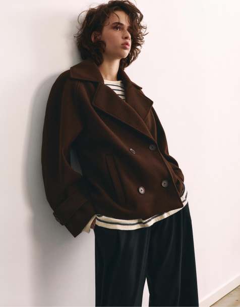 Pull&Bear manteau court chocolat - view 1
