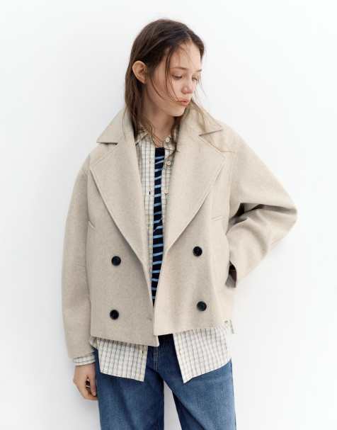 Pull&Bear - Manteau court texturé en feutre doux - Sable - view 1