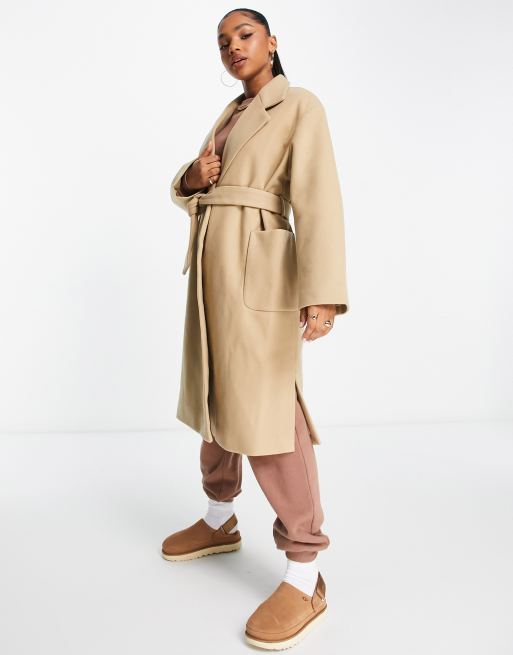 Pull Bear Manteau l gant nou la taille double boutonnage Sable