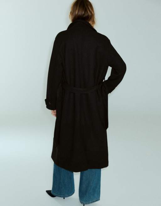 Pull&Bear - Manteau long avec ceinture - Noir, 2 de 7
