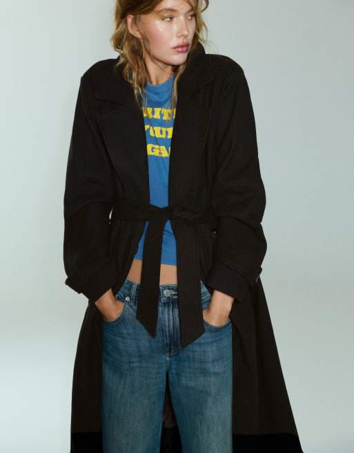 Pull&Bear - Manteau long avec ceinture - Noir, 4 de 7