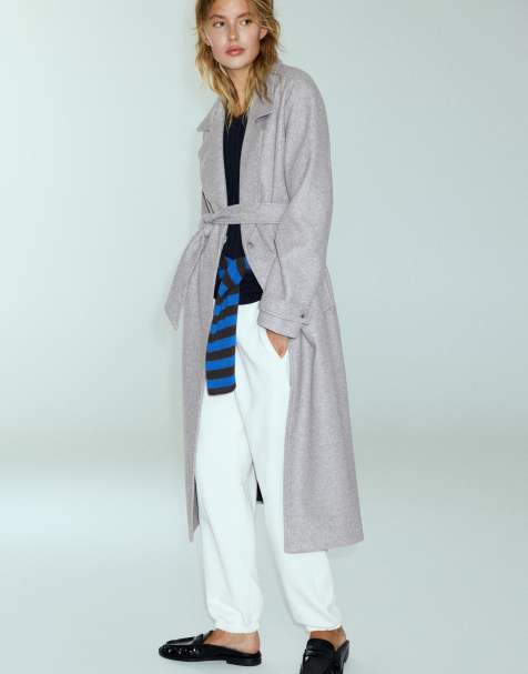 Pull&Bear manteau long ceinturé gris moyen - view 1