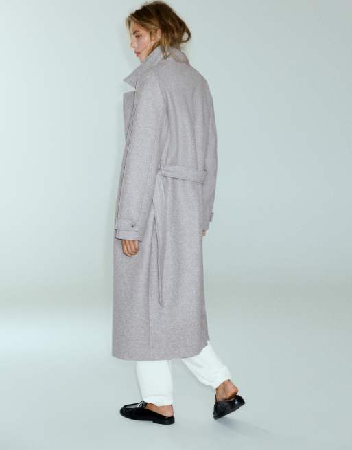 Pull&Bear manteau long ceinturé gris moyen, 2 de 7